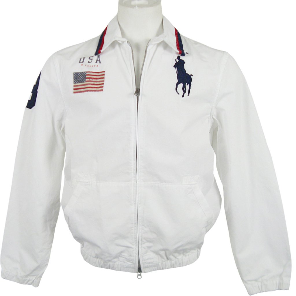 New Vintage Polo Ralph Lauren Windbreaker Jacket! M Off White Big Us Flag & Pony